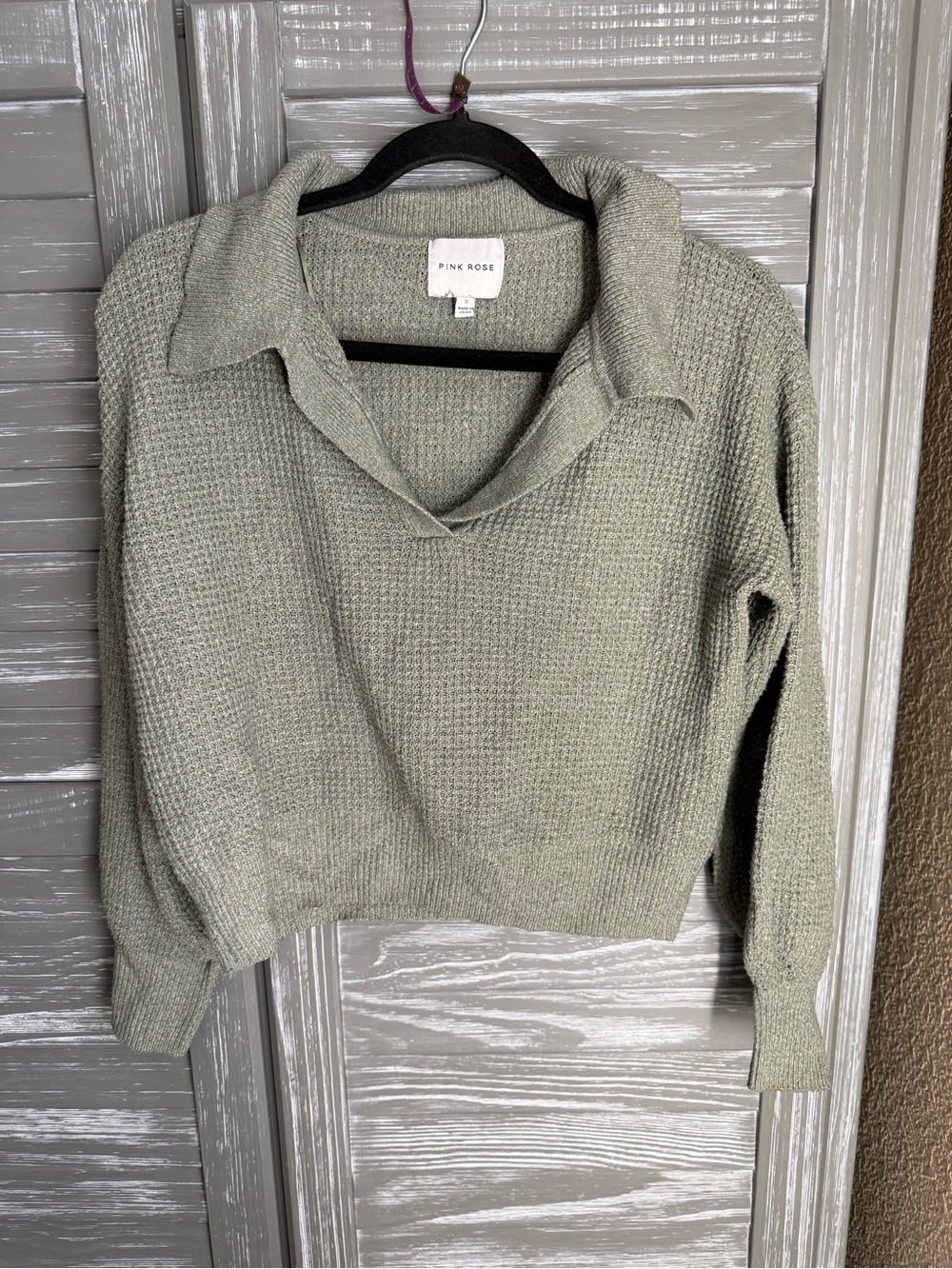 Pink Rose Women's Sage V-Neck Collared Knit Sweater